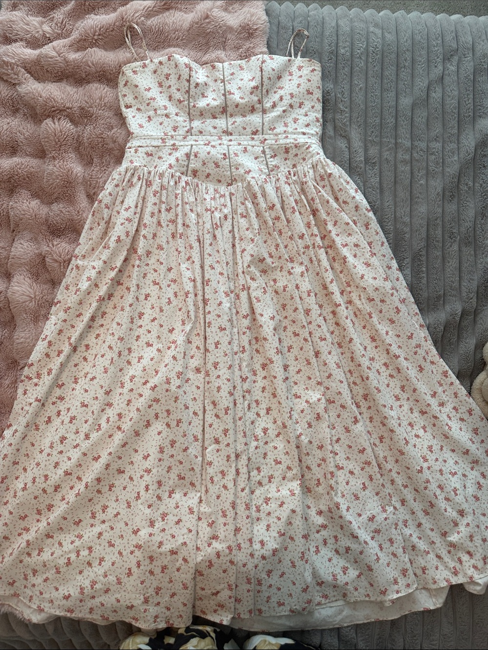House of CB White Maxi Dress with Pink Floral Print
